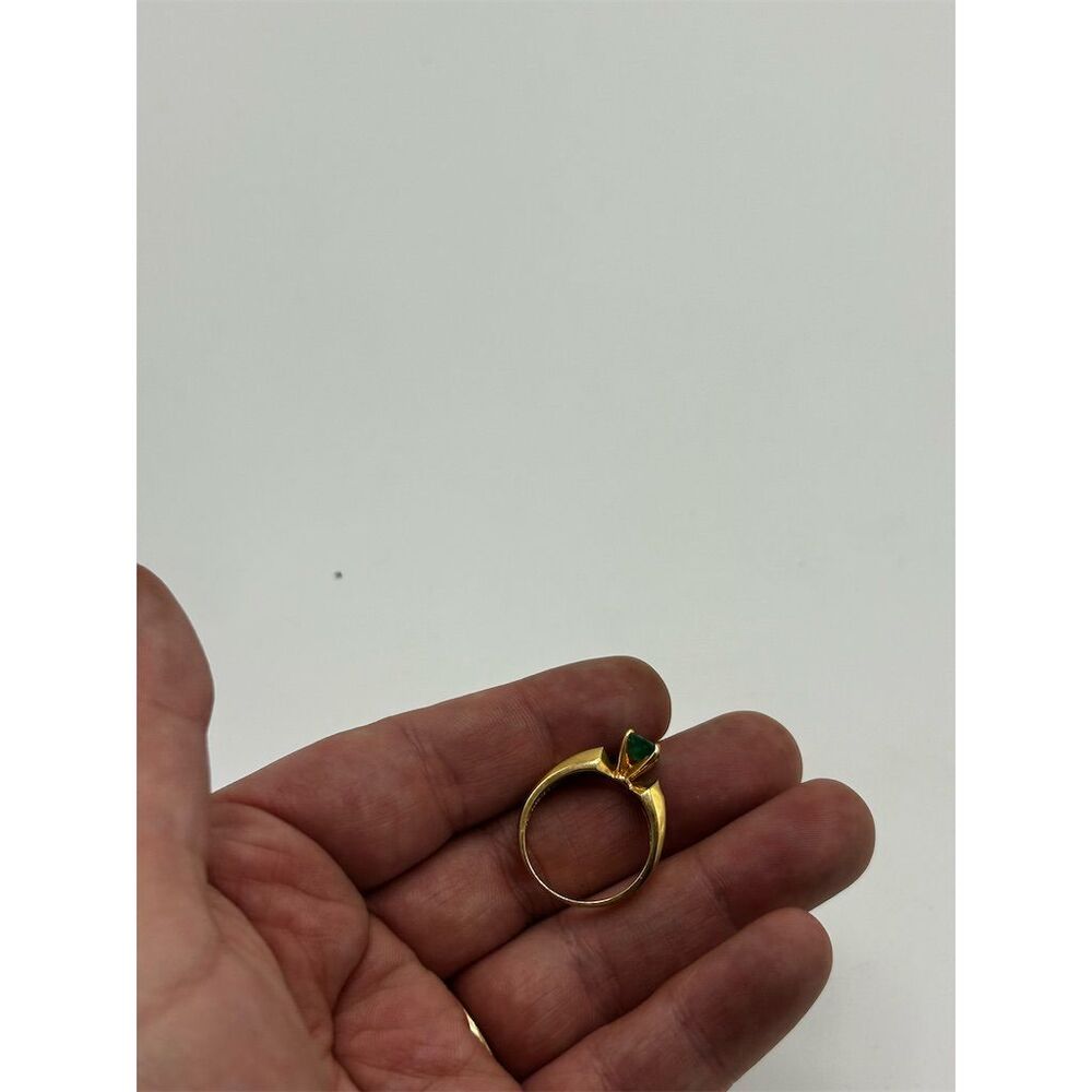 14K Yellow Gold Oval Natural Emerald & Diamond Cocktail Ring One Size - Picture 4 of 6